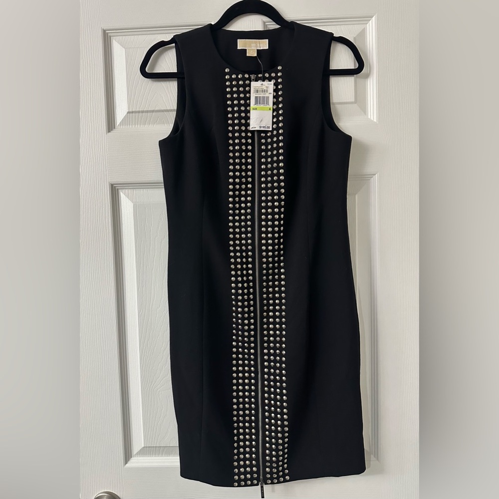 Michael Kors Women’s Black Studded Front Zipper Dress Size 4